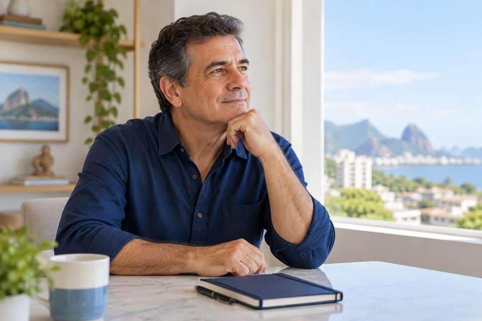 Homem adulto refletindo sobre saúde e acompanhamento médico